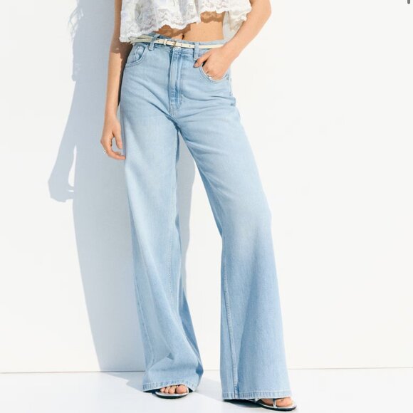 H&M High Rise Wide Leg Jeans - Size US 12 - Picture 1 of 9